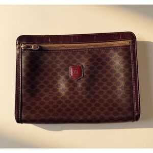 Vintage Celine Macadam Wristlet Zip Clutch Brown Retro Pouch Old Money Quiet Lux